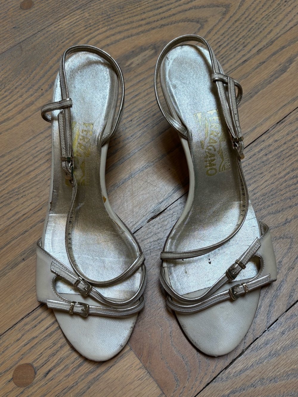 Salvatore FerragamoMetallic Gold Strappy Women's Sandals 8.5